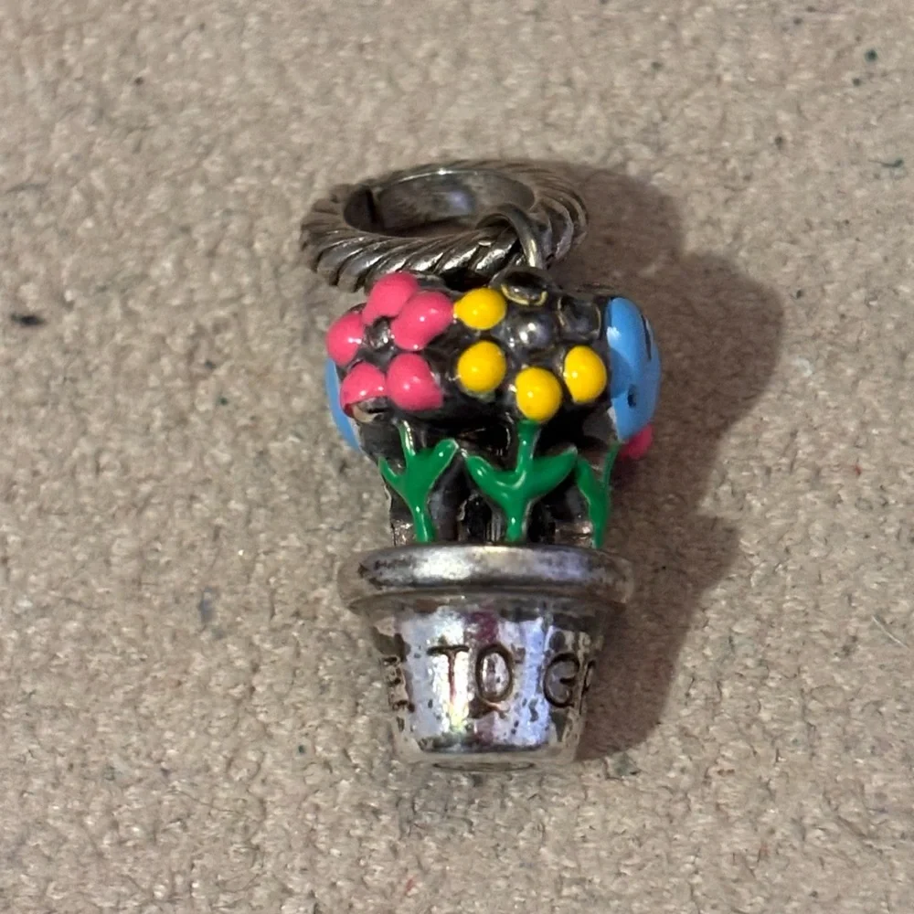 Brighton Love to Grow charm Silver pot Pink, yellow, & blue blooms Green stems - Picture 3 of 10